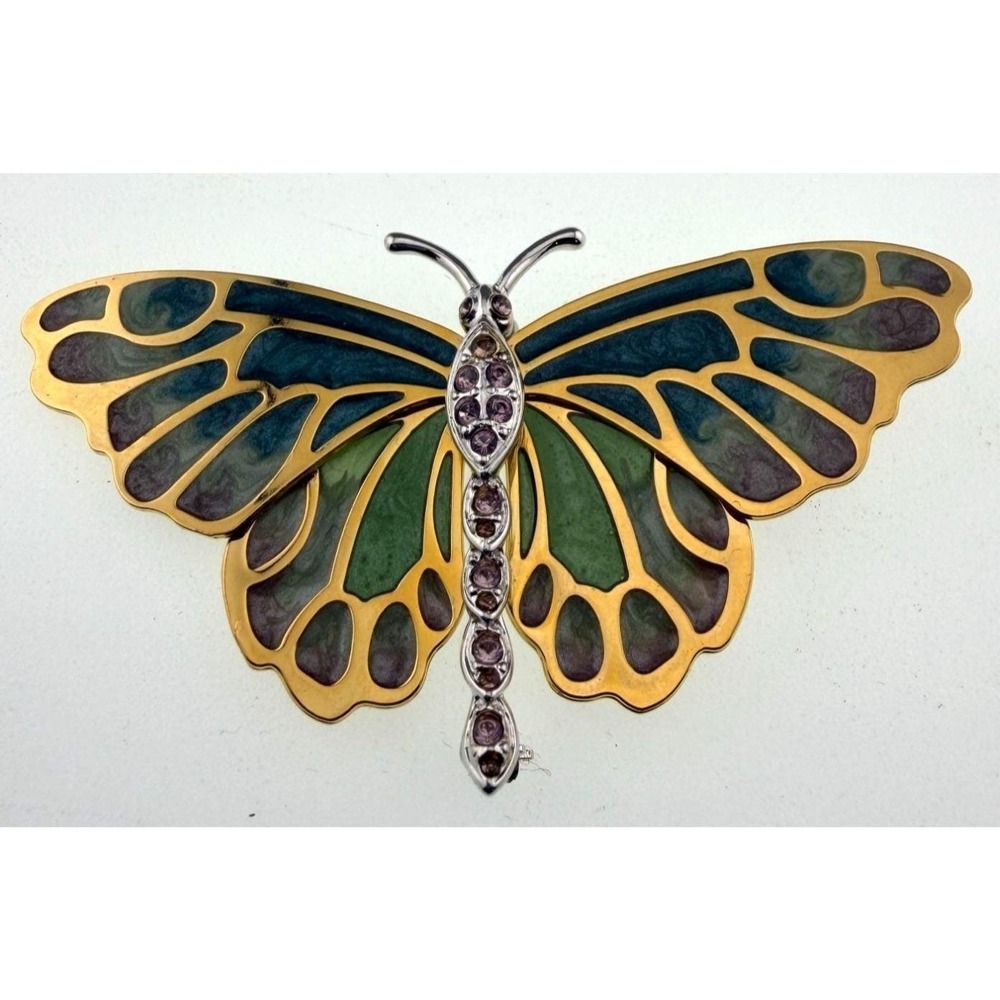 Vintage KJL Kenneth Jay Lane Butterfly Brooch Plique a Jour Transparent Wings 3"